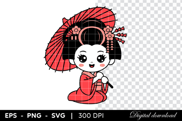 Download Cute Geisha Girl with Parasol - Girl Collection