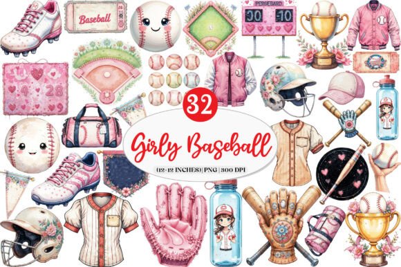 Download Retro Girly Baseball Clipart Sublimation - Girl Collection