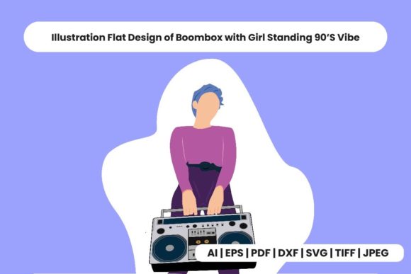 Download Flat Illustration Boombox with Girl - Girl Collection