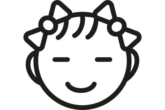 Download Smiling Girl with Bows Line Icon. Smiley - Girl Collection
