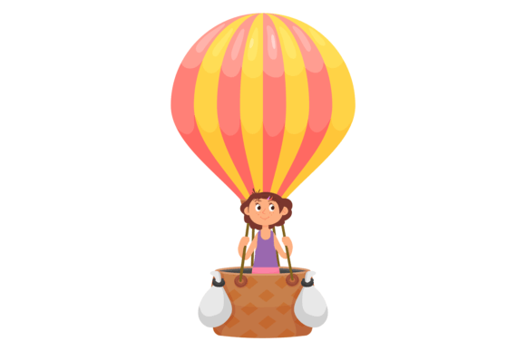 Download Smiling Girl Fly on Cartoon Hot Air Ball - Girl Collection