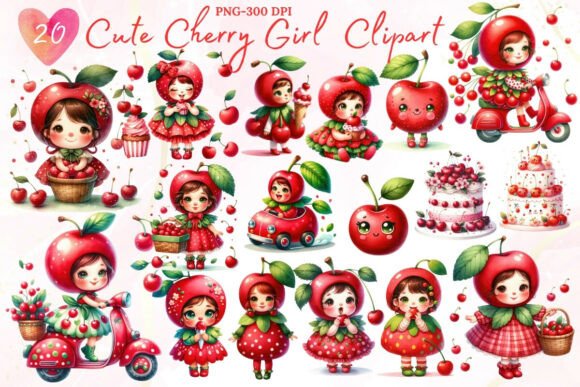 Download Cute Cherry Girl Clipart Bundle | 20 PNG - Girl Collection