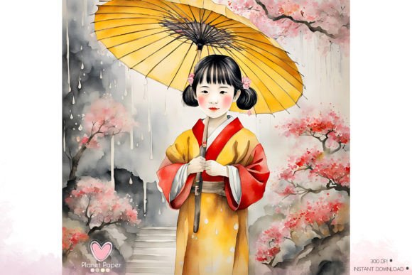 Download Little Geisha Girl in the Spring Rain - Girl Collection