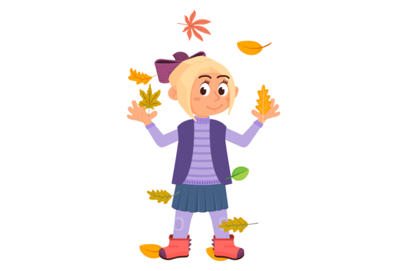 Download Smiling Girl Under Falling Leaves. Autumn - Girl Collection