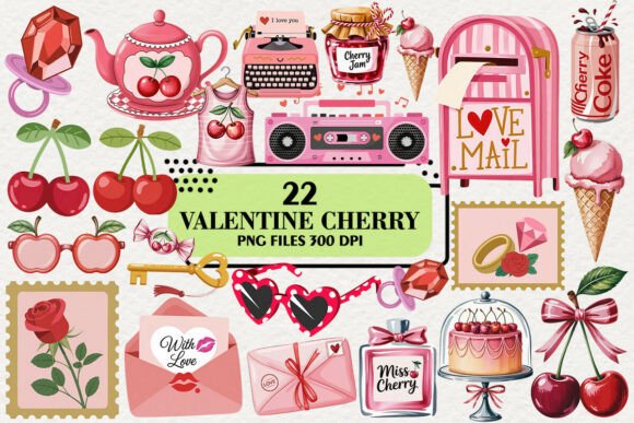 Download Kawaii Valentine Cherry Clipart Bundle - Cherry clipart Collection