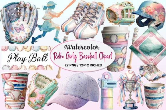 Download Retro Girly Baseball Clipart Sublimation - Girl Collection