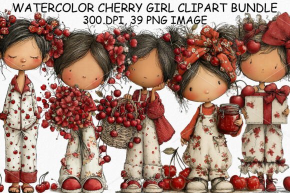 Download Watercolor Cherry Girl Clipart Bundle - Girl Collection