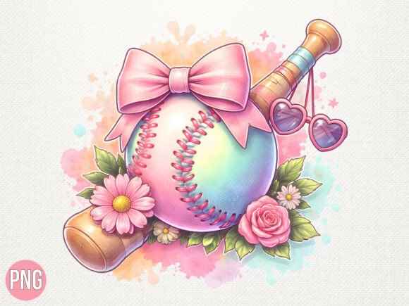 Download Pink Floral Girly Baseball Design PNG - Girl Collection