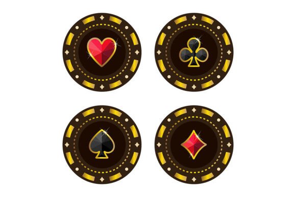 Download Black &amp; Gold Poker Chips with Card Suits - Premium Resources