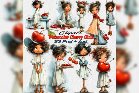 Download Watercolor Cherry Girl Clipart PNG Set - Girl Collection
